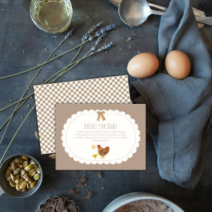 Tarjeta De Recepción Gingham Cottagecore Gallina Pollito Libros Fiesta 