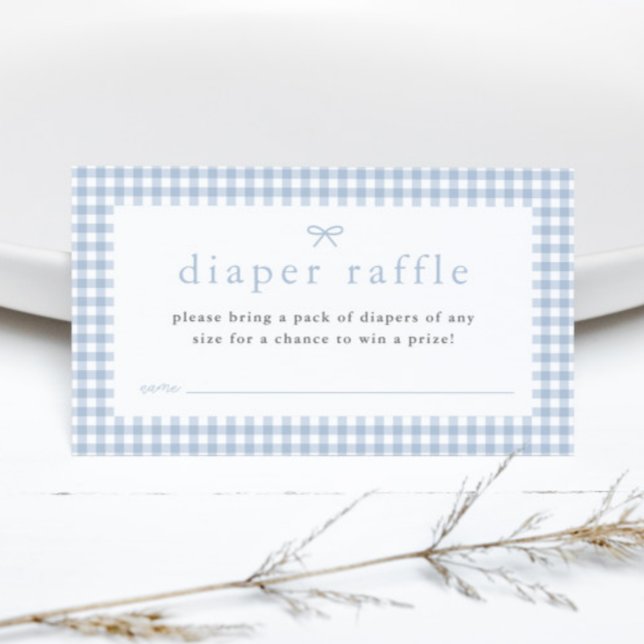 Tarjeta De Recepción Gingham Dusty Blue Boys Baby Shower Diaper Raffle (Dusty Blue Gingham Boys Baby Shower Diaper Raffle Enclosure Card.)