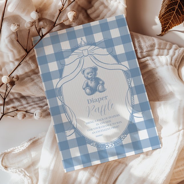 Tarjeta De Recepción Gingham French Teddy Bear Diapper Raffle (Subido por el creador)