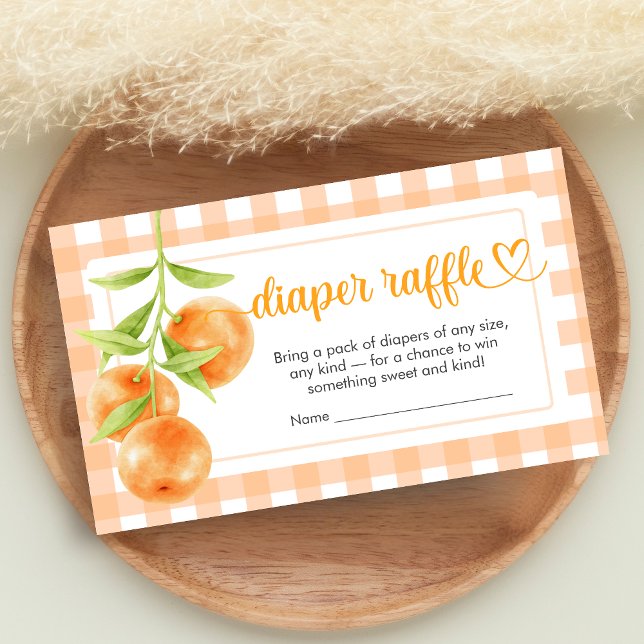 Tarjeta De Recepción Gingham Orange Baby Shower Diaper Raffle (Little Cutie Orange Baby Shower Diaper Raffle)