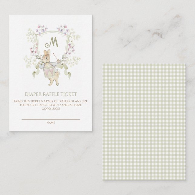 Tarjeta De Recepción Gingham Peter the Rabbit Baby Shower Diaper Raffle (Anverso / Reverso)