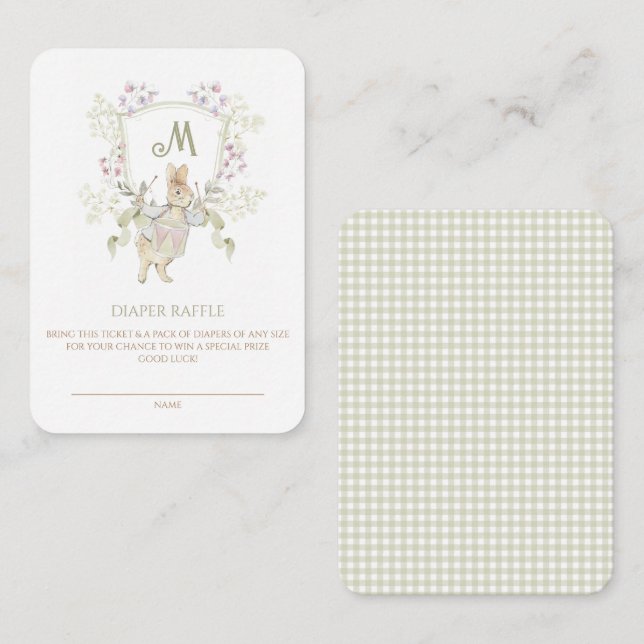 Tarjeta De Recepción Gingham Peter the Rabbit Baby Shower Diaper Raffle (Anverso / Reverso)