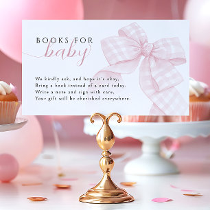Tarjeta De Recepción Gingham Pink Bow Baby Shower Books para el bebé 3,