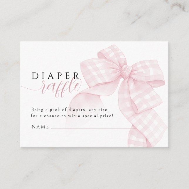 Tarjeta De Recepción Gingham Pink Bow Baby Shower Diaper Raffle (Anverso)