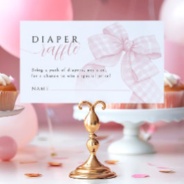 Tarjeta De Recepción Gingham Pink Bow Baby Shower Diaper Raffle 3,5x2"