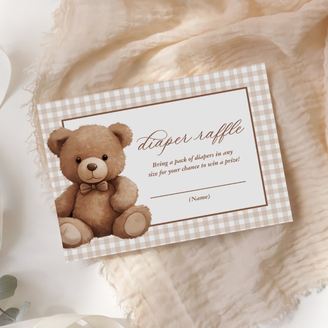 Tarjeta De Recepción Gingham Teddy Bear Baby Shower Diaper Raffle (Subido por el creador)