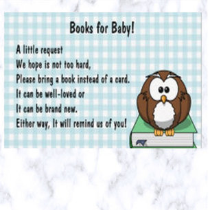 Tarjeta De Recepción Gingham y Owl Editable en una Biblioteca de Libros