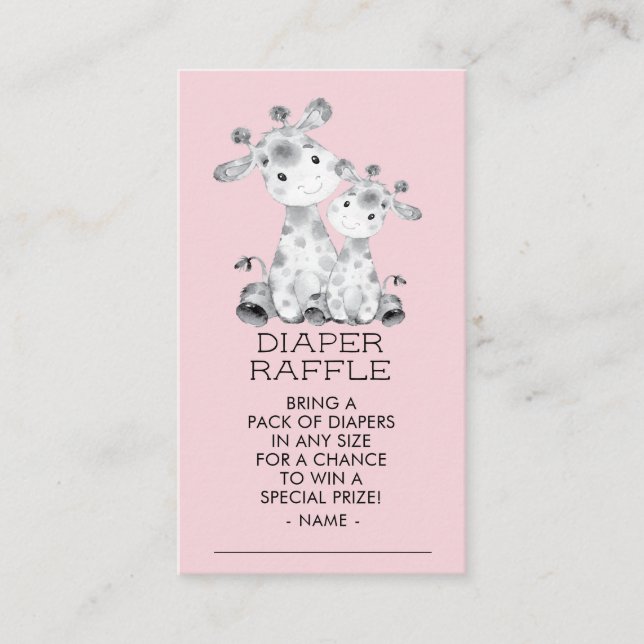 Tarjeta De Recepción Giraffe Chicas Baby Shower Diaper Raffle Ticket (Anverso)