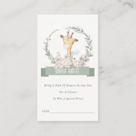 Tarjeta De Recepción Giraffe Floral Wreath Diaper Raffle Baby Shower