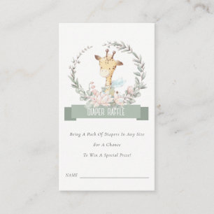 Tarjeta De Recepción Giraffe Floral Wreath Diaper Raffle Baby Shower