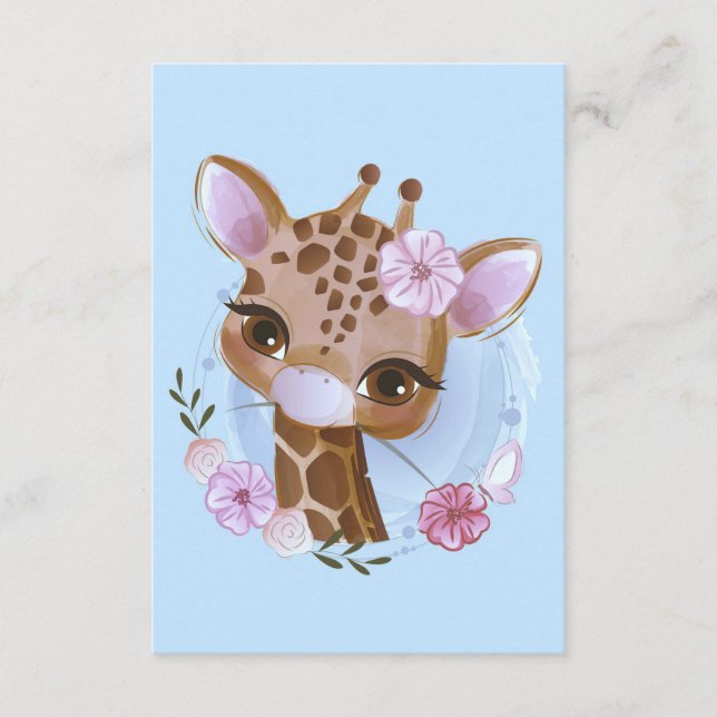 Tarjeta De Recepción Giraffe Lover Cuate Baby Giraffe Con Flor (Anverso)