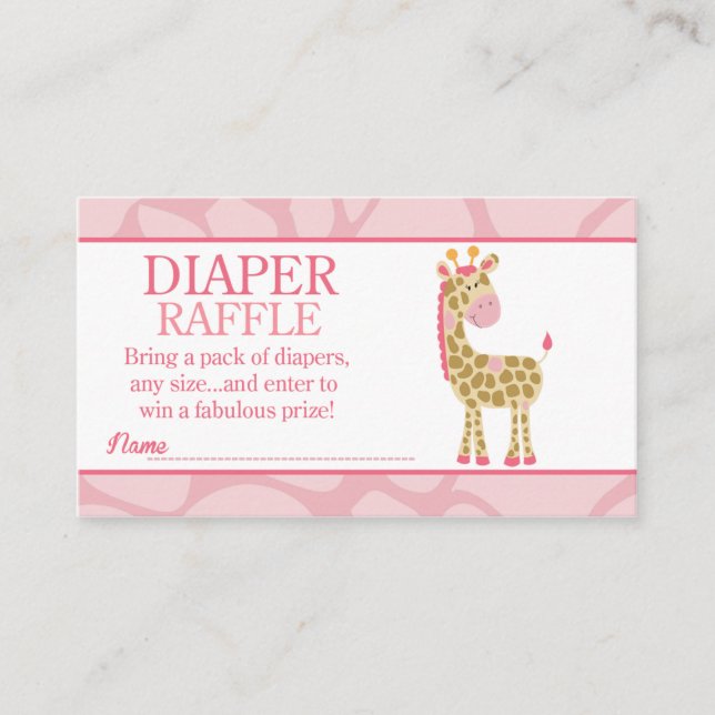 Tarjeta De Recepción Giraffe rosa Jungle Jill Baby Shower Diaper Raffle (Anverso)