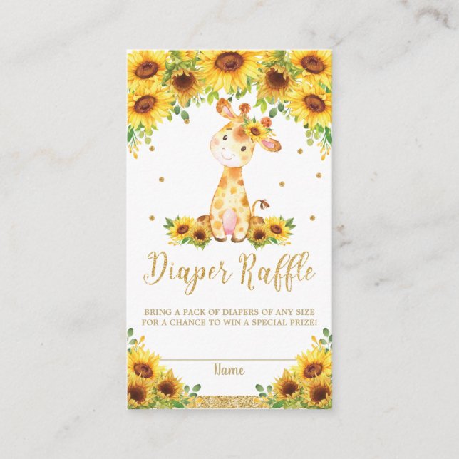 Tarjeta De Recepción Giraffe Sunflower Baby Shower Diaper Raffle (Anverso)