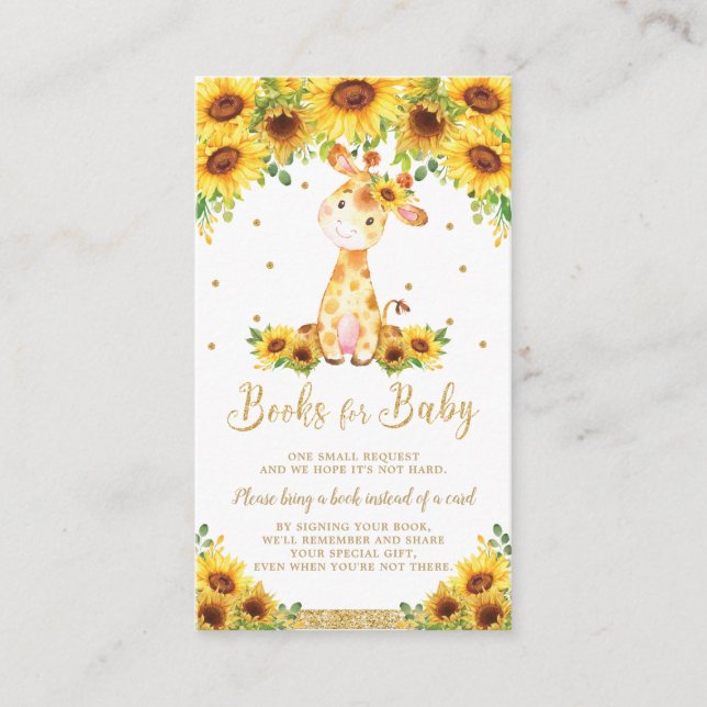 Tarjeta De Recepción Giraffe Sunflower Baby Shower trae un libro (Anverso)