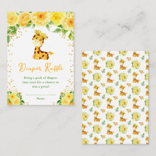 Tarjeta De Recepción Giraffe Yellow Floral Baby Shower Diaper Raffle