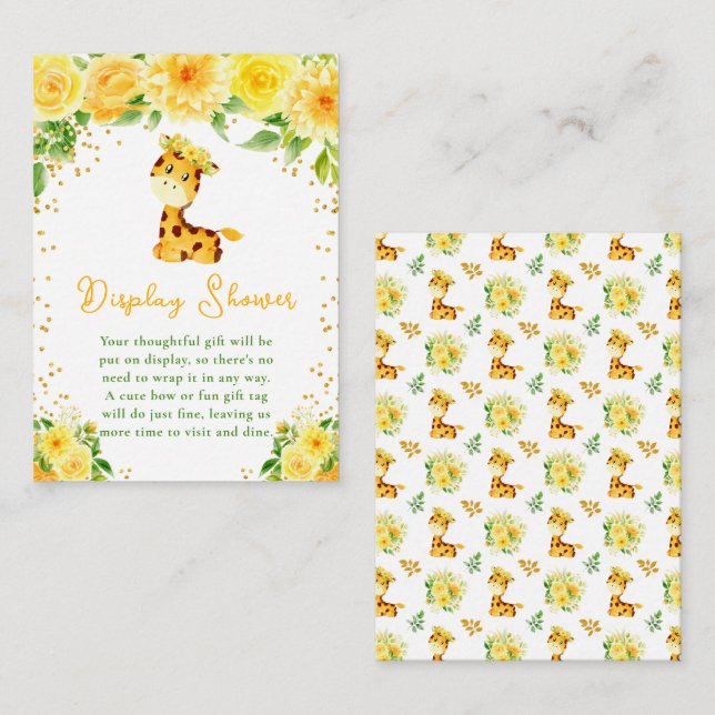 Tarjeta De Recepción Giraffe Yellow Floral Display Baby Shower (Anverso / Reverso)