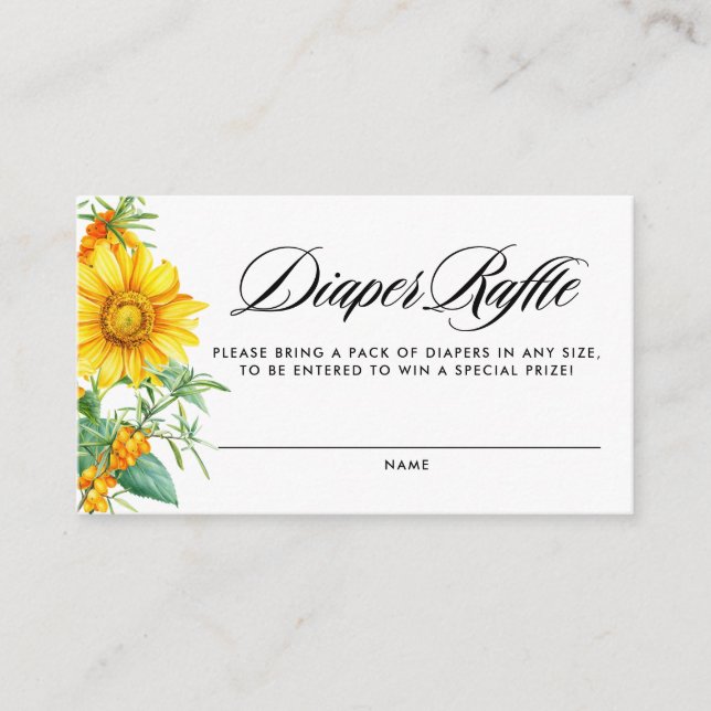 Tarjeta De Recepción Girasol amarillo y pañal de espina dorsal (Anverso)