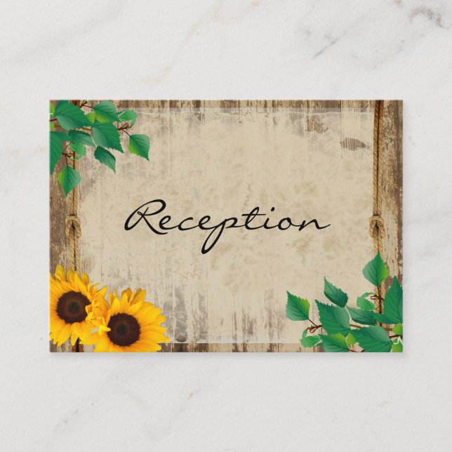 Tarjeta De Recepción Girasol de madera de grano rústico (Anverso)