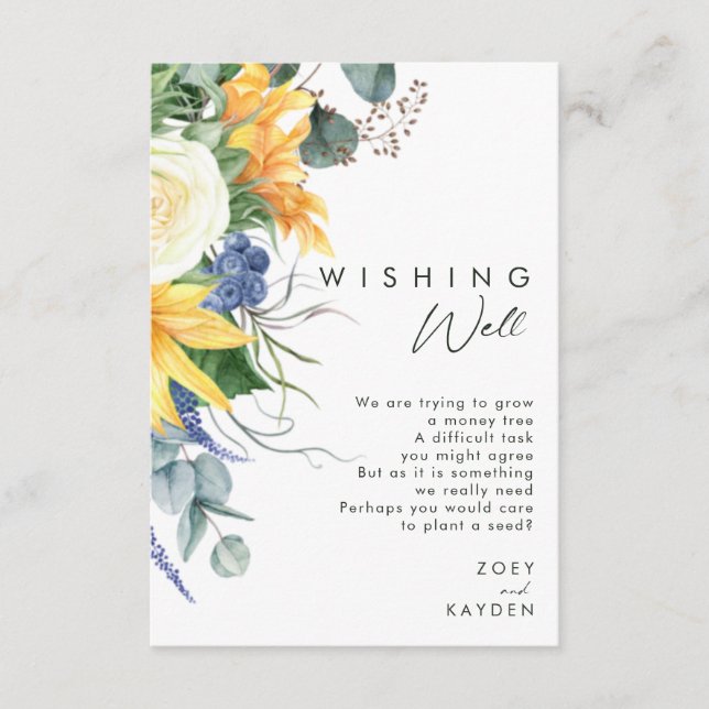 Tarjeta De Recepción Girasol de país en negrita | Boda Deseando Bien En (Anverso)