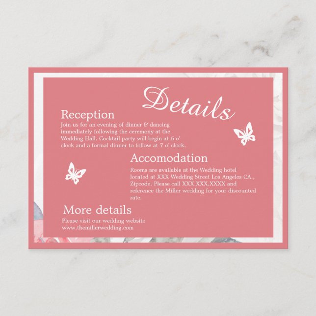 Tarjeta De Recepción girasol floral rosa peony boda (Anverso)