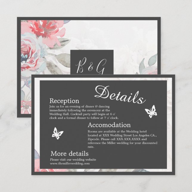 Tarjeta De Recepción girasol floral rosa peony boda (Anverso / Reverso)