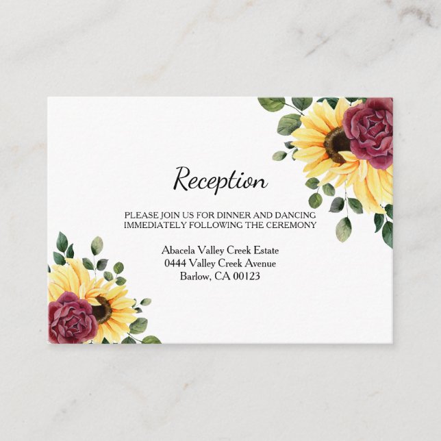 Tarjeta De Recepción Girasol moderno y floral Rosa (Anverso)