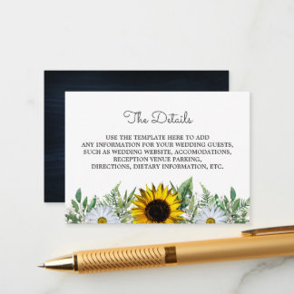 Tarjeta De Recepción Girasol rústico|Tarjeta de gabinete Boda Daisy