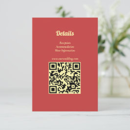 Tarjeta De Recepción Girasol Verano Dorado Rojo Boda Código QR