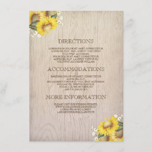 Tarjeta De Recepción Girasoles e información rústica de la respiración