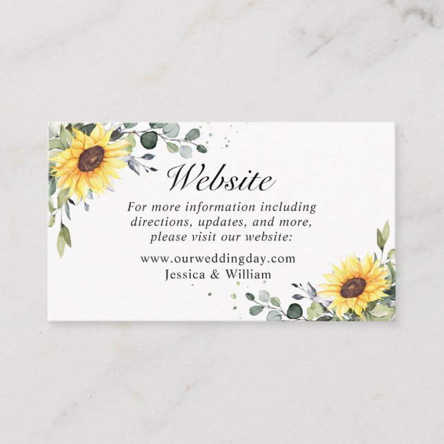 Tarjeta De Recepción Girasoles Elegantes Eucalipto Follaje Sitio Web (Anverso)