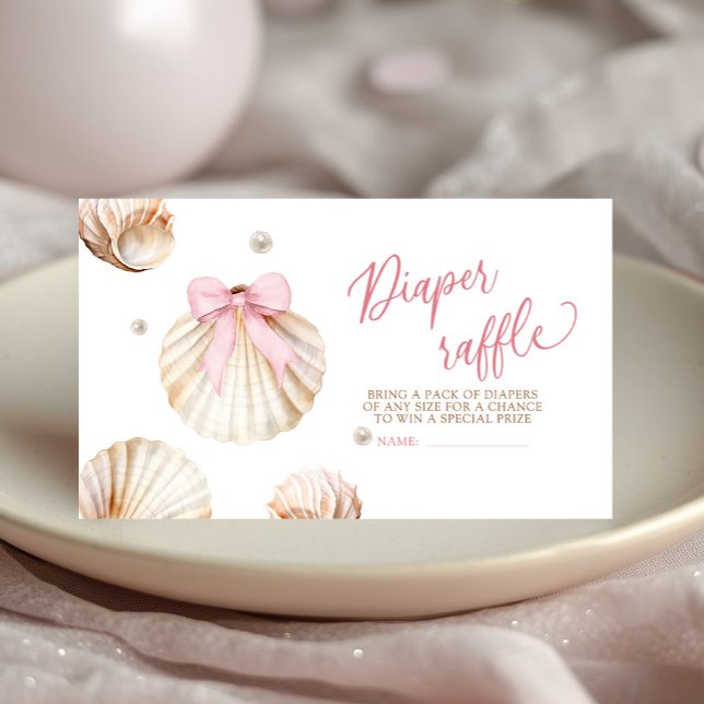 Tarjeta De Recepción Girl Pink Bow Shell Baby Shower Diaper Raffle (Subido por el creador)