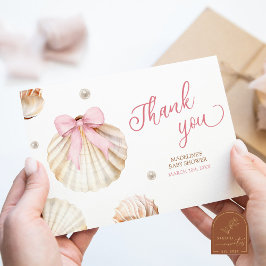 Tarjeta De Recepción Girl Pink Bow Shell Baby Shower Thank You Card