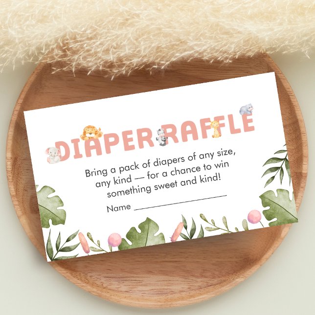 Tarjeta De Recepción Girl Safari Animal Baby Shower Diaper Raffle (Safari Jungle Animals Baby Shower Diaper Raffle)