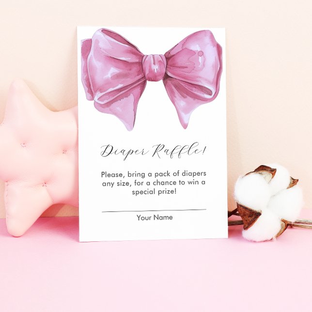 Tarjeta De Recepción Girly Pink Bow Baby Shower Diaper Raffle (Girly Pink Bow Baby Shower Diaper Raffle Enclosure Card)