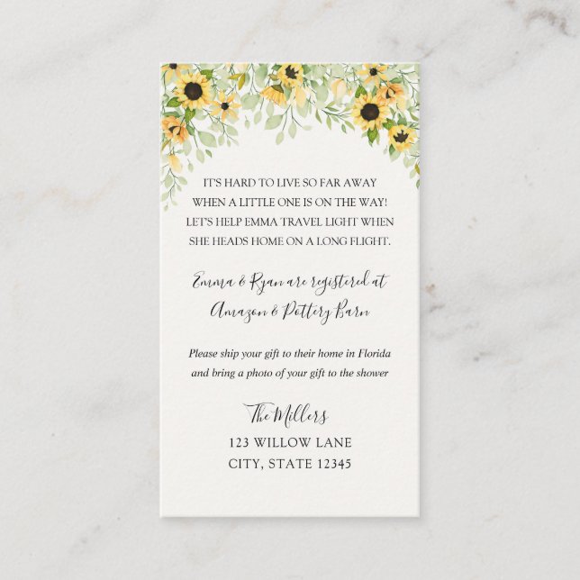 Tarjeta De Recepción Giro Larga distancia de la ducha de bebé inserto (Anverso)