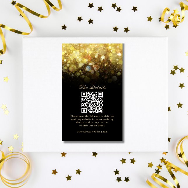 Tarjeta De Recepción Glam Black Gold Purpurina Boda moderno ( Glam Black Gold Glitter Modern Wedding  Enclosure Card )