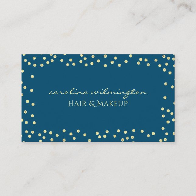 Tarjeta De Recepción Glam Gold Purpurina Dots Dark Blue Business Card (Anverso)
