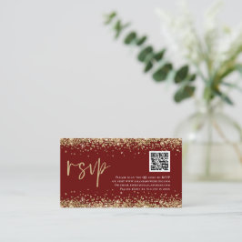 Tarjeta De Recepción Glam QR Code Gold Purpurina Boda Burgundy RSVP