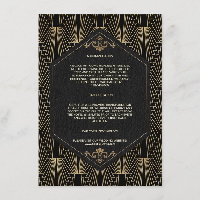 Tarjeta De Recepción Glam Roaring 20s Gatsby Wedding Accommodation (Anverso)