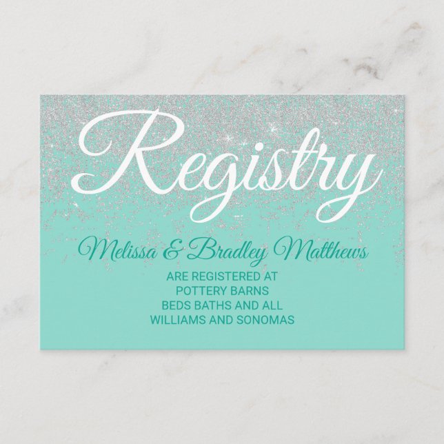 Tarjeta De Recepción Glam White Purpurina parkles registro de regalos V (Anverso)