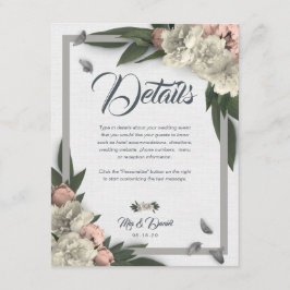 Tarjeta De Recepción Glamorosas Peonías florales blancas y de melocotón