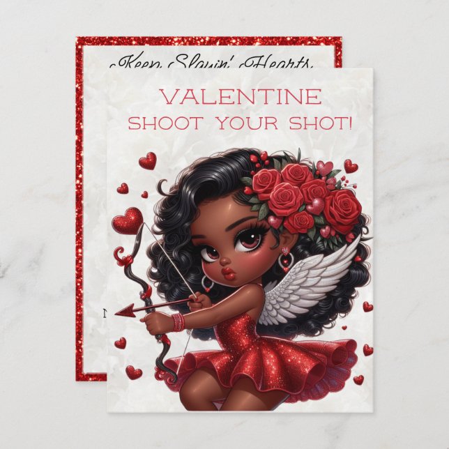 Tarjeta De Recepción Glamoroso El día de San Valentín cupido afroameric (Anverso / Reverso)