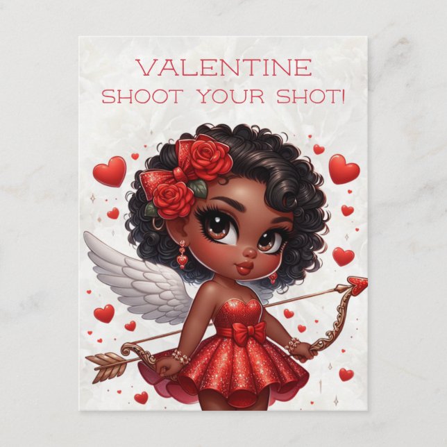 Tarjeta De Recepción Glamoroso El día de San Valentín cupido afroameric (Anverso)