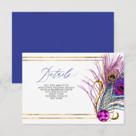 Tarjeta De Recepción Glitter Gold Blue Purple Peacock Plume Wedding