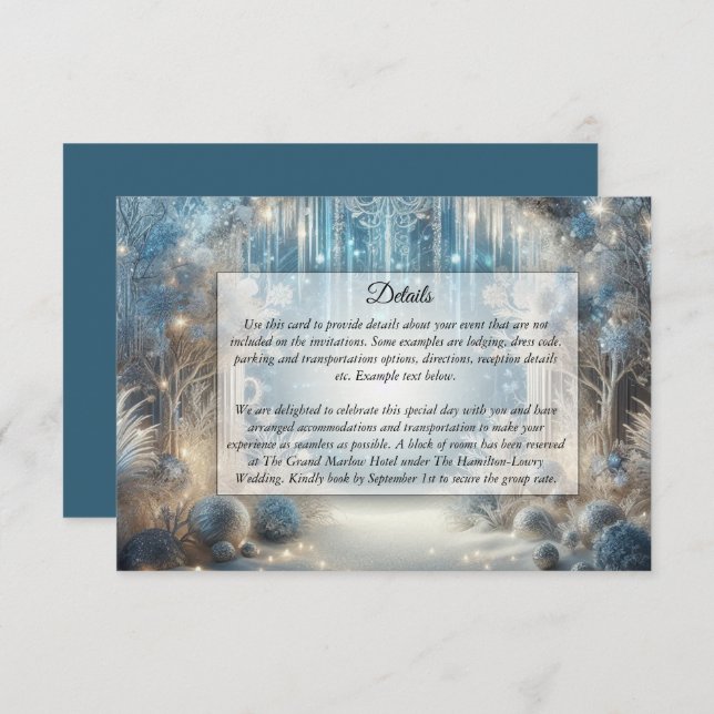 Tarjeta De Recepción Glittering Snowy Forest Boda Enclosure Card (Anverso / Reverso)
