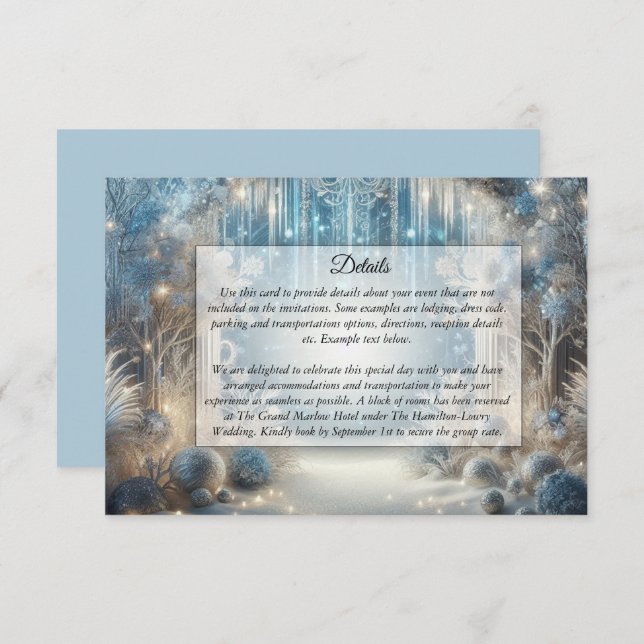 Tarjeta De Recepción Glittering Snowy Forest Boda Enclosure Card (Anverso / Reverso)