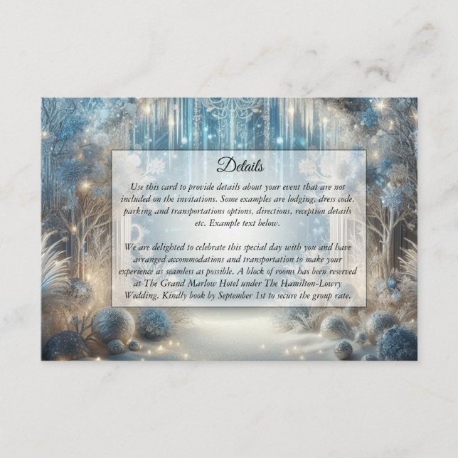 Tarjeta De Recepción Glittering Snowy Forest Boda Enclosure Card (Anverso)