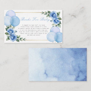 Tarjeta De Recepción Globo de acuarela azul floral niño libros para beb