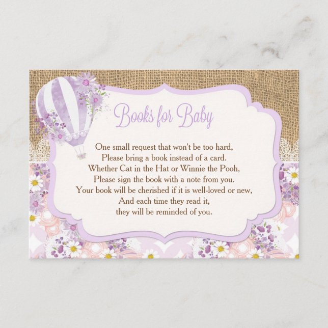 Tarjeta De Recepción globo de aire caliente chica púrpura Libros para i (Anverso)