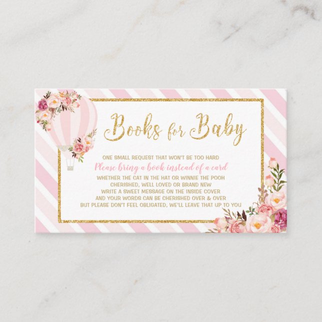 Tarjeta De Recepción Globo de aire caliente floral trae un libro (Anverso)